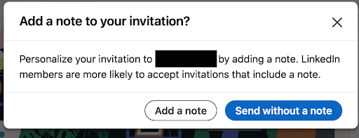 Screenshot of "Add a Note" option on LinkedIn